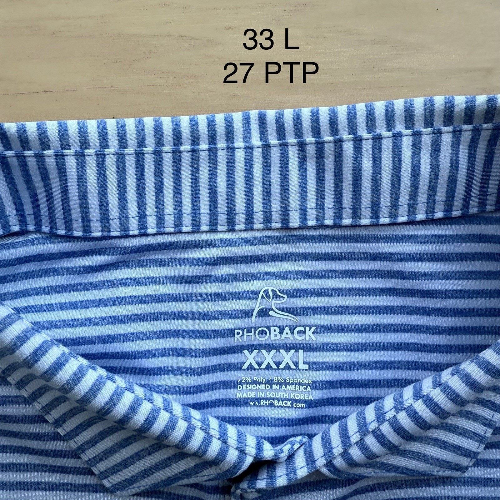 Other Rhoback Polo Shirt 3XL White Blue Striped Golf Tennis Size US XXL / EU 58 / 5 - 6 Thumbnail