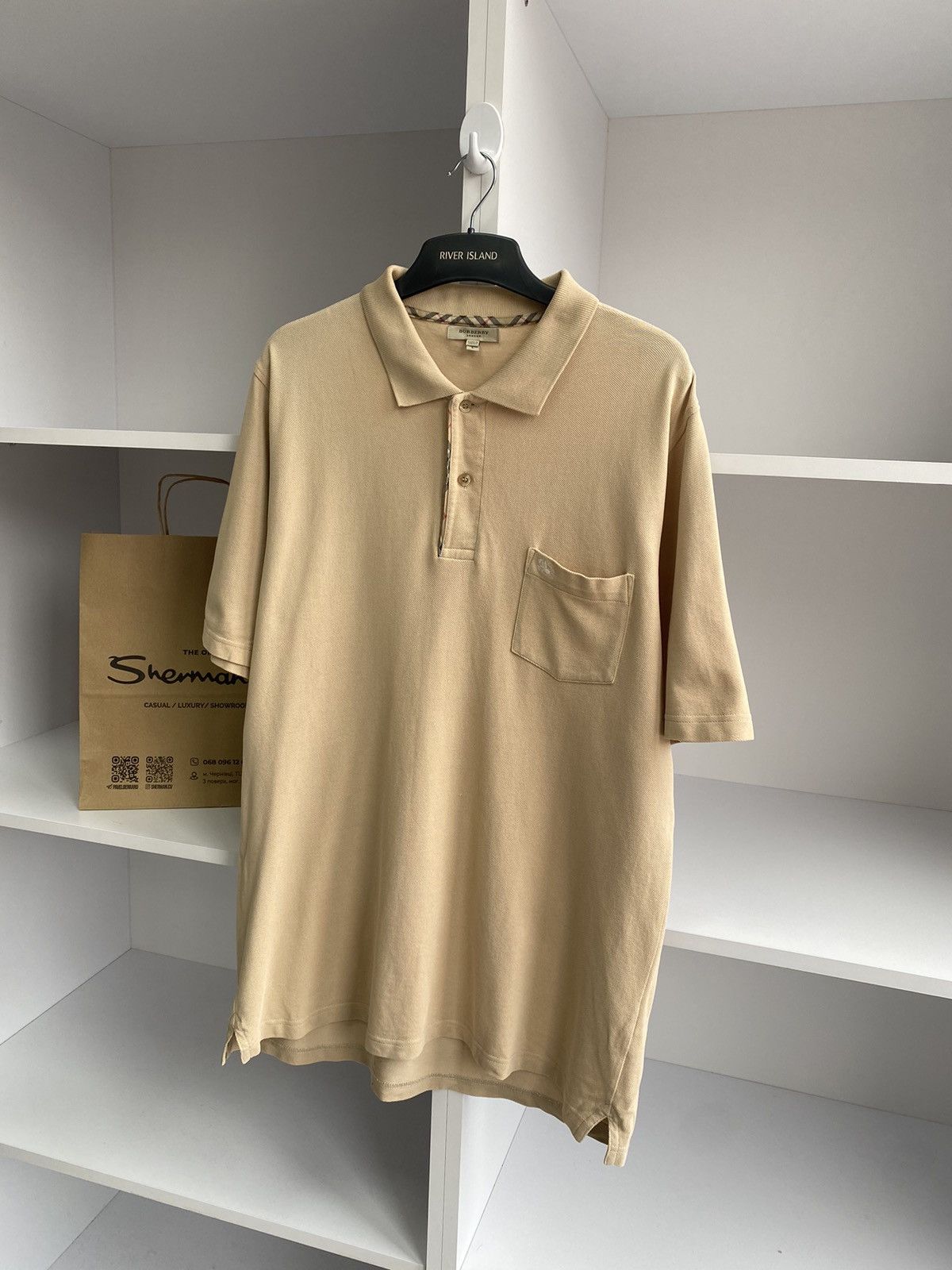 Burberry × Vintage Vintage Burberry Beige Luxury Polo T-Shirt Size US L / EU 52-54 / 3 - 4 Thumbnail