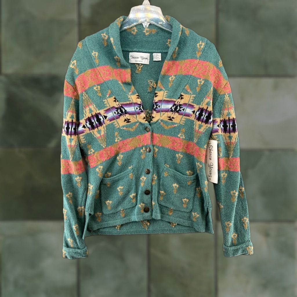Vintage VINTAGE Sharon Young Sweater Cardigan Womens Small Southwestern Geometric Knit V-Neck Western Cowgirl All Seasons Mens/Womens? Size S / US 4 / IT 40 - 1 Thumbnail