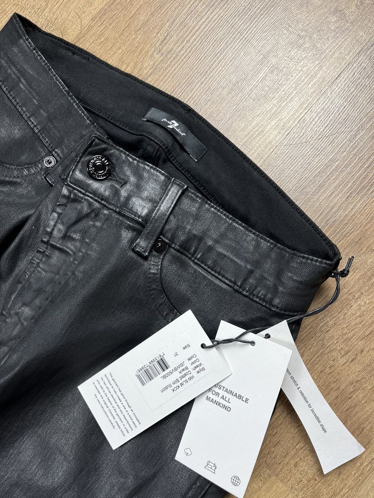 7 For All Mankind ➕7 for all mankind coated waxed black jeans shiny y2k Size 30" / US 8 / IT 44 - 3 Thumbnail