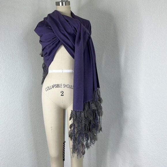 Designer × Handmade Anna Trzebinski Stole with Guinea Fowl Feather Pashmina Feat Size ONE SIZE - 2 Thumbnail