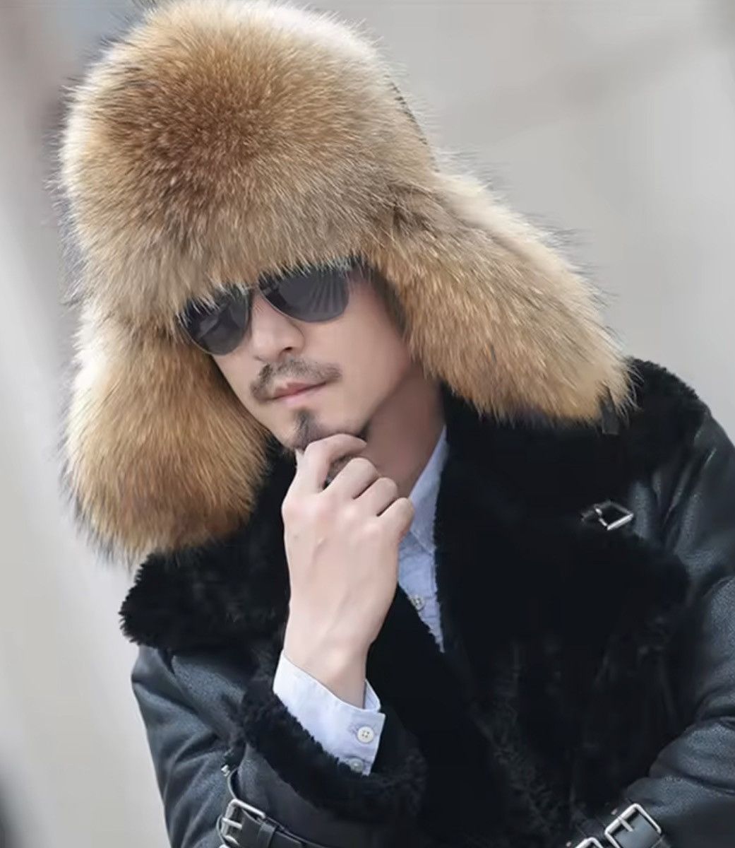 VIBE Luxury Fox Fur Ushanka – PU Leather Trapper Hat Size S Size ONE SIZE - 2 Thumbnail