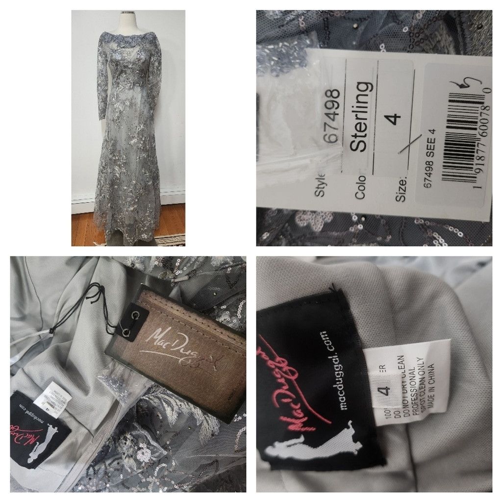 Mac Duggal FLORAL EMBROIDERED ILLUSION LONG SLEEVE price$498 size 4. H Size S / US 4 / IT 40 - 6 Thumbnail