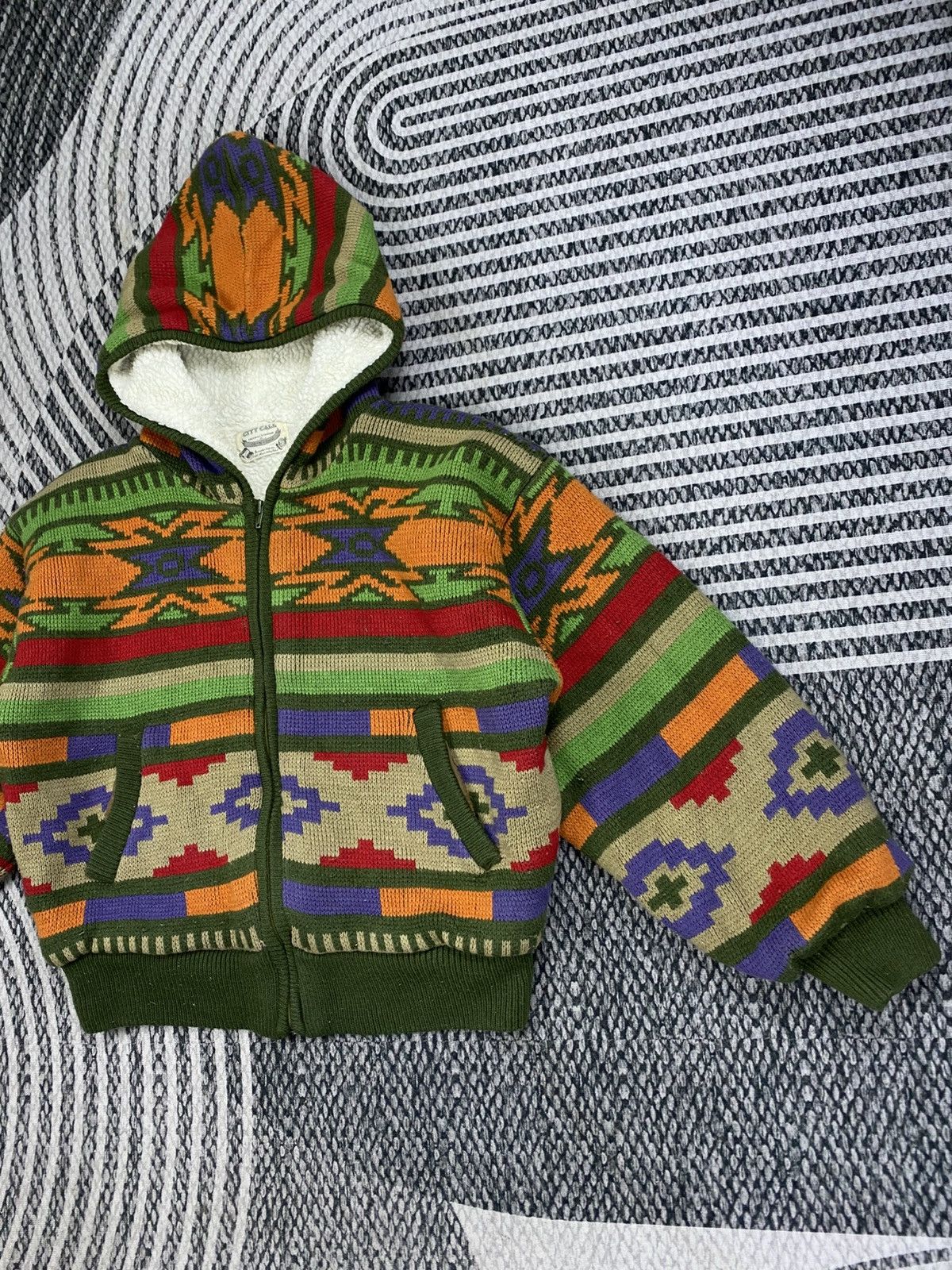 Japanese Brand Vtg City Call Lining Sherpa Wool Navajo Style Zip-Up Hoodies Size US L / EU 52-54 / 3 - 4 Thumbnail