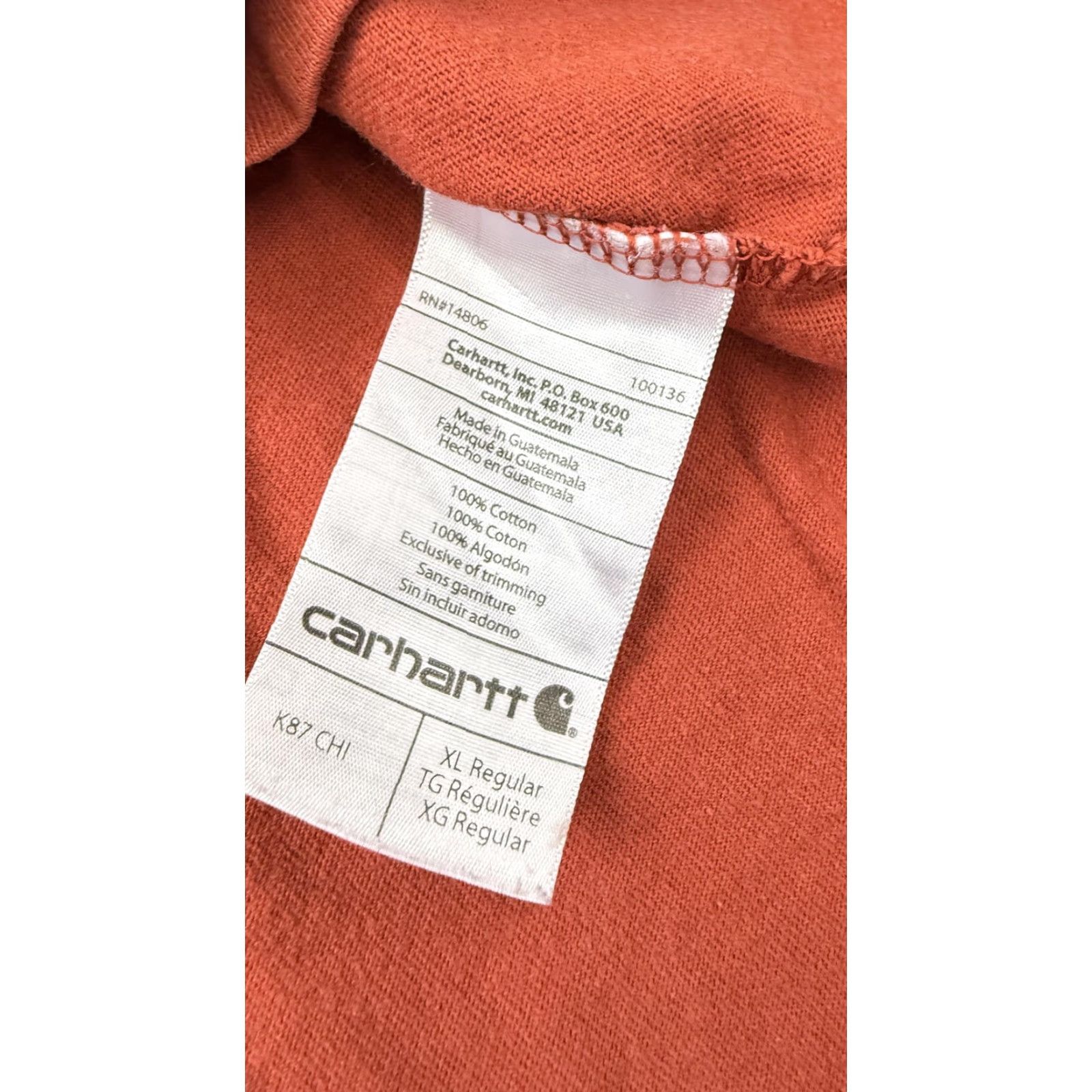 Carhartt Carhartt Shirt Mens XL Rust Red K87 Original Fit Pocket Workwear Tee Shirt Size US XL / EU 56 / 4 - 6 Thumbnail