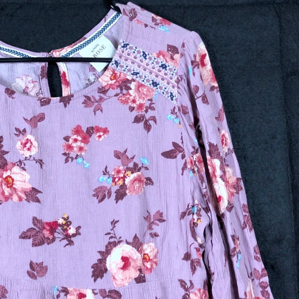Vintage Knox Rose Womens Blouse Purple Floral Crew Neck Long Sleeve Large Size L / US 10 / IT 46 - 5 Thumbnail