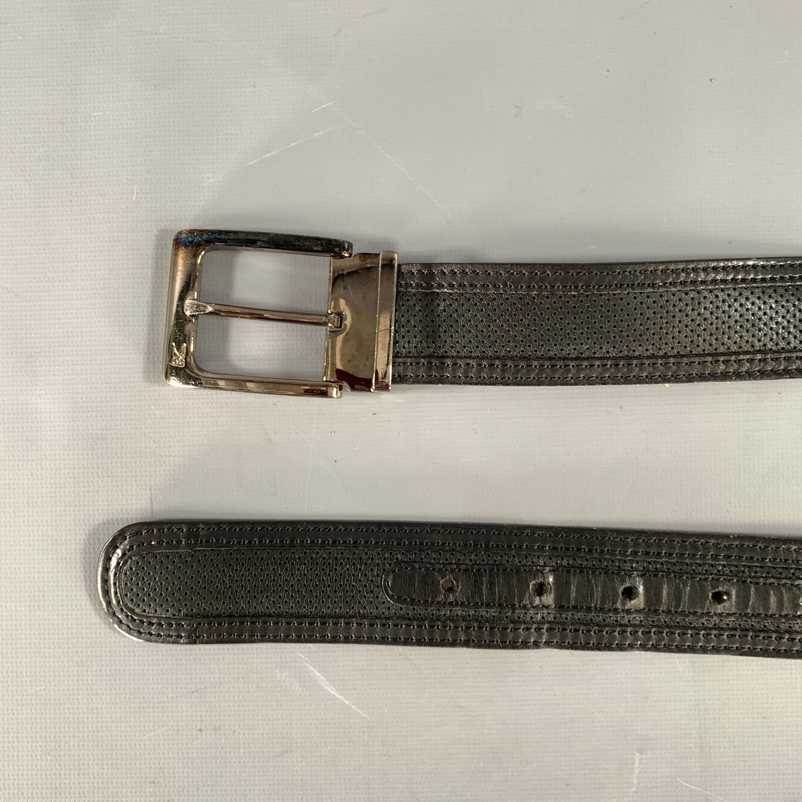 Moreschi MORESCHI Size 38 Black Perforated Leather Belt Size 38 - 7 Thumbnail