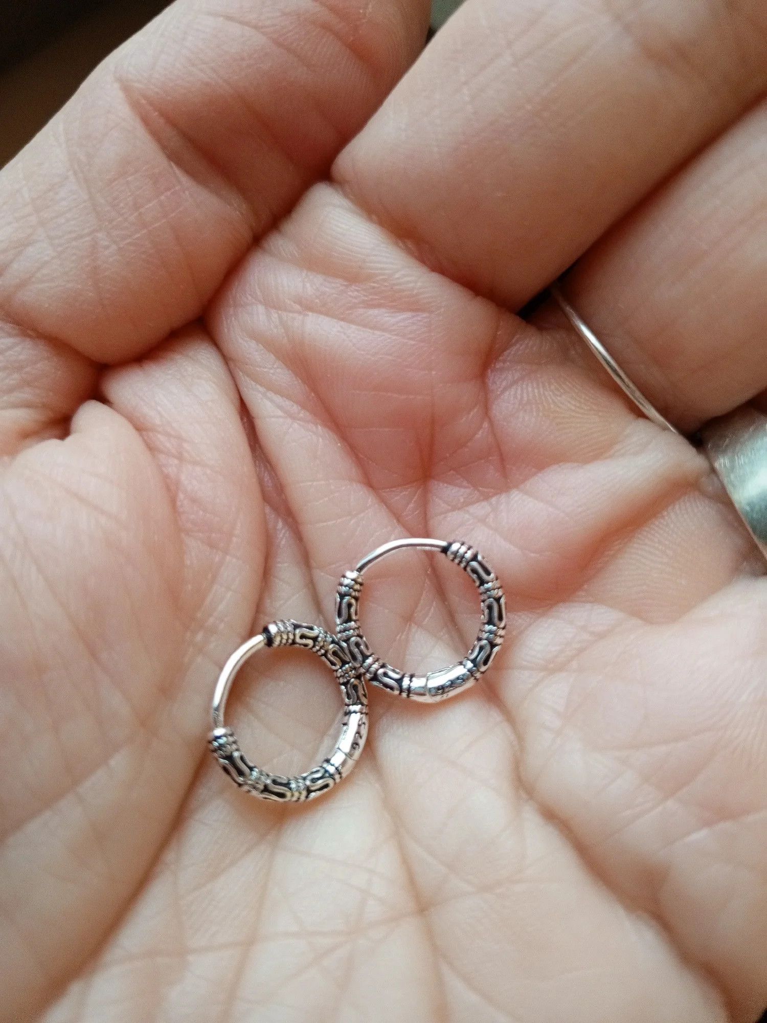 Jewelry Vintage 925 Sterling Silver Hoop Earrings Pattern Size ONE SIZE - 7 Thumbnail