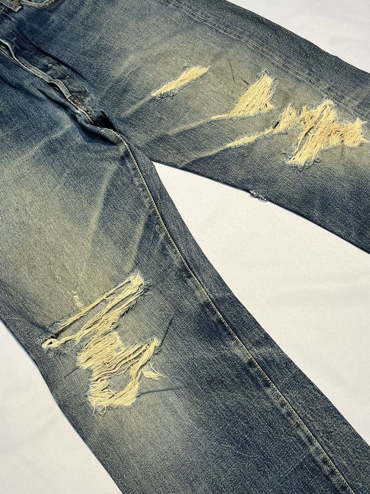 Japanese Brand Vintage Studio D’Artisan Denim Selvage Trashed Jeans Flare Size US 30 / EU 46 - 5 Thumbnail