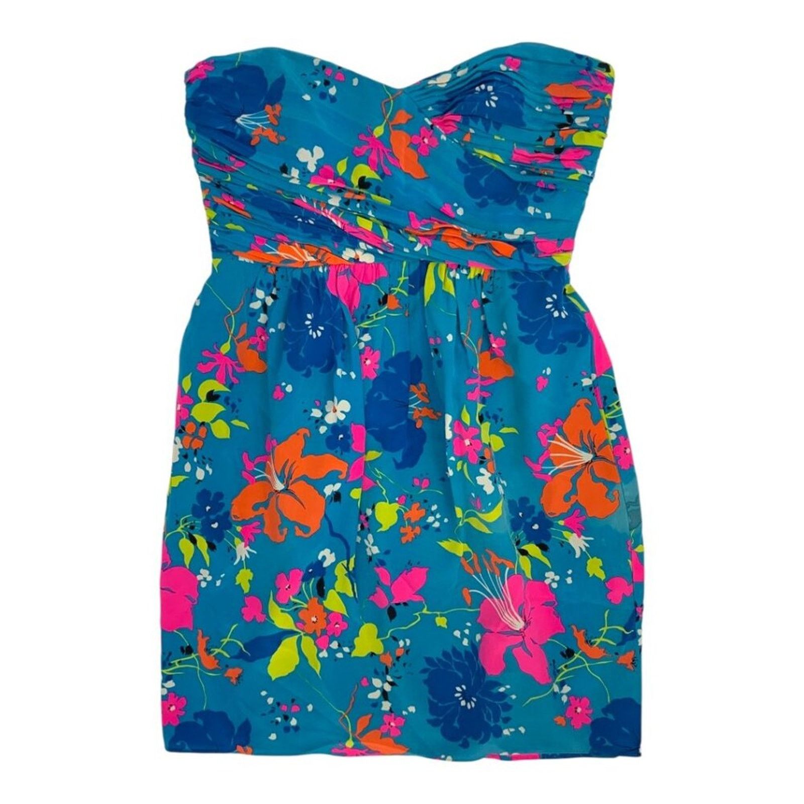 Other Shoshanna 100% Silk Blue Strapless Floral Mini Dress Size 4 Size S / US 4 / IT 40 - 1 Thumbnail