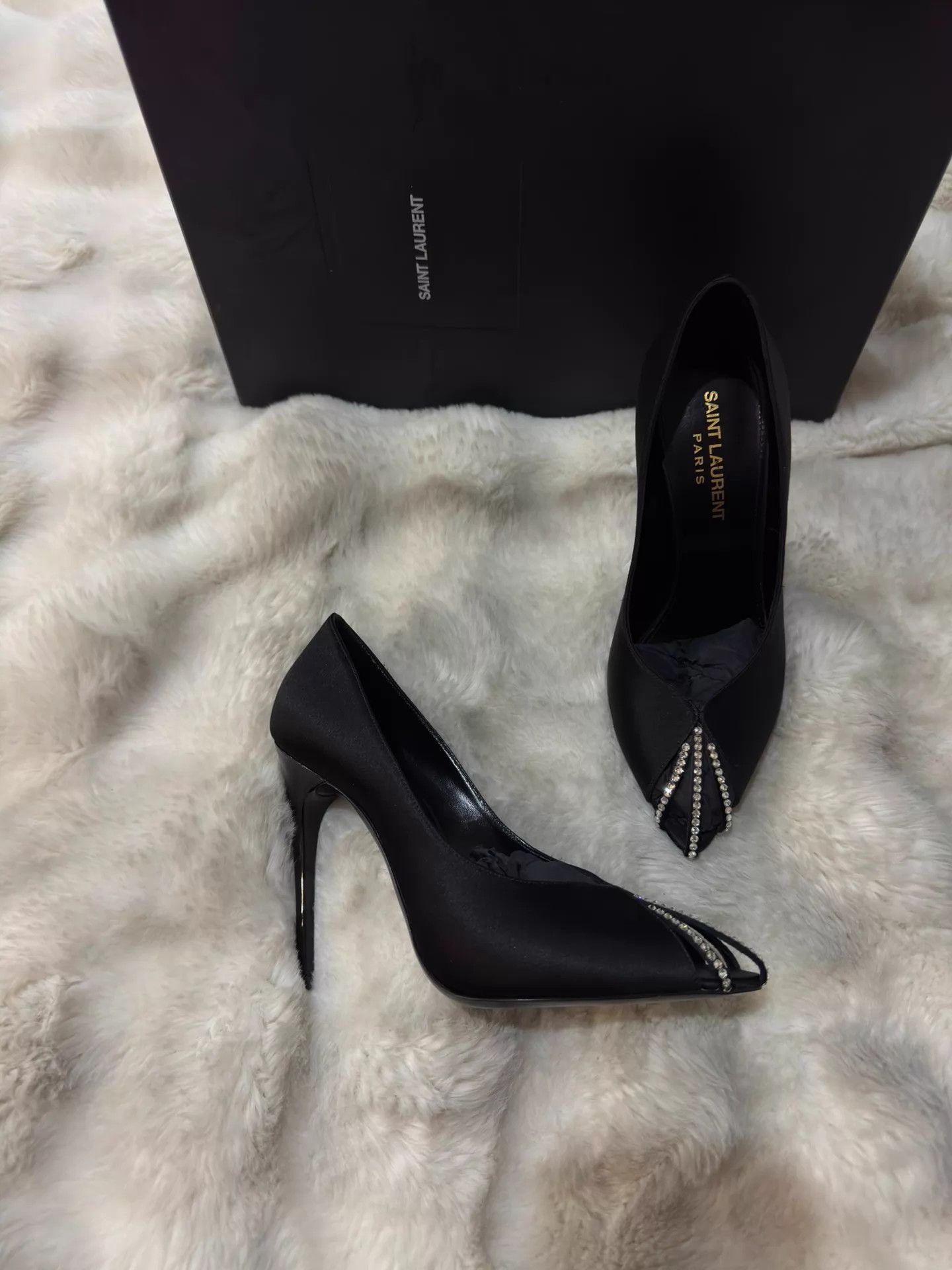Saint Laurent Paris YSL Crystal Satin Runway Heels 36 99New Size US 5.5 / IT 35.5 - 1 Thumbnail