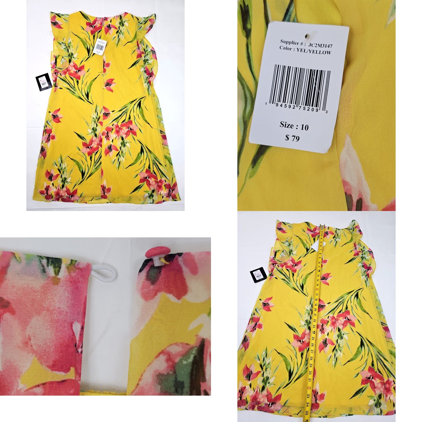 Vintage Jessica Howard Floral Sheath Dress Women 10 Yellow NWT Flutter Sleeve Gladiolus Printed Strapless? Size L / US 10 / IT 46 - 9 Thumbnail