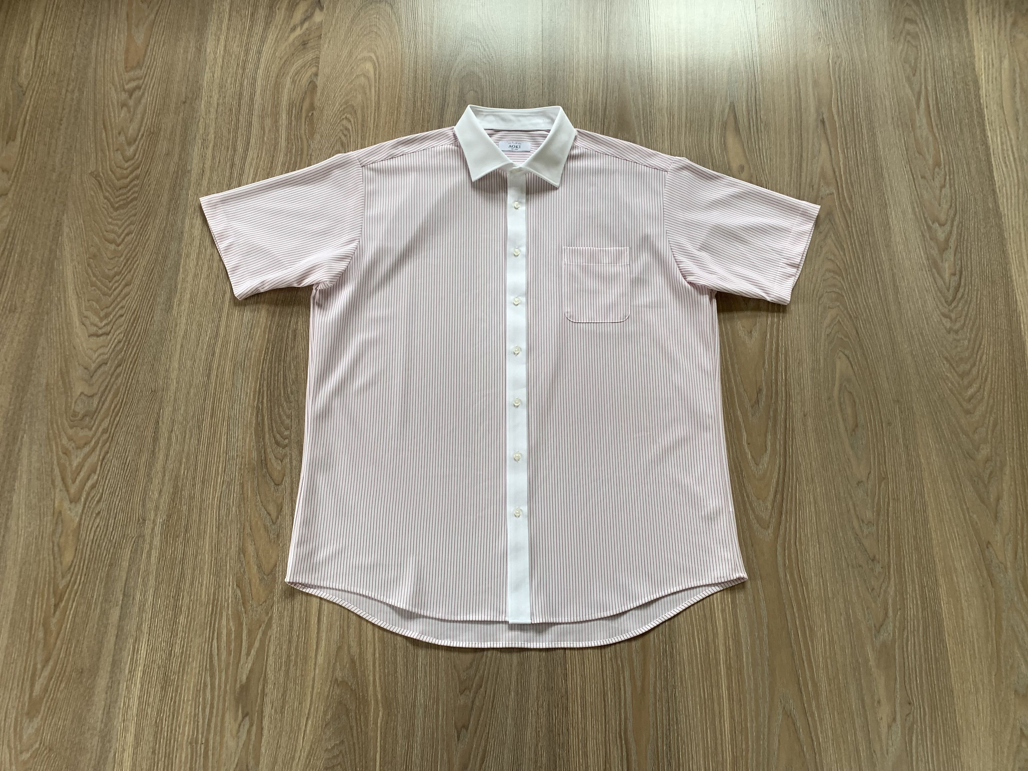 Japanese Brand Aoki Basic White Stripe Short Sleeve Japan Button Shirt Size US L / EU 52-54 / 3 - 1 Thumbnail