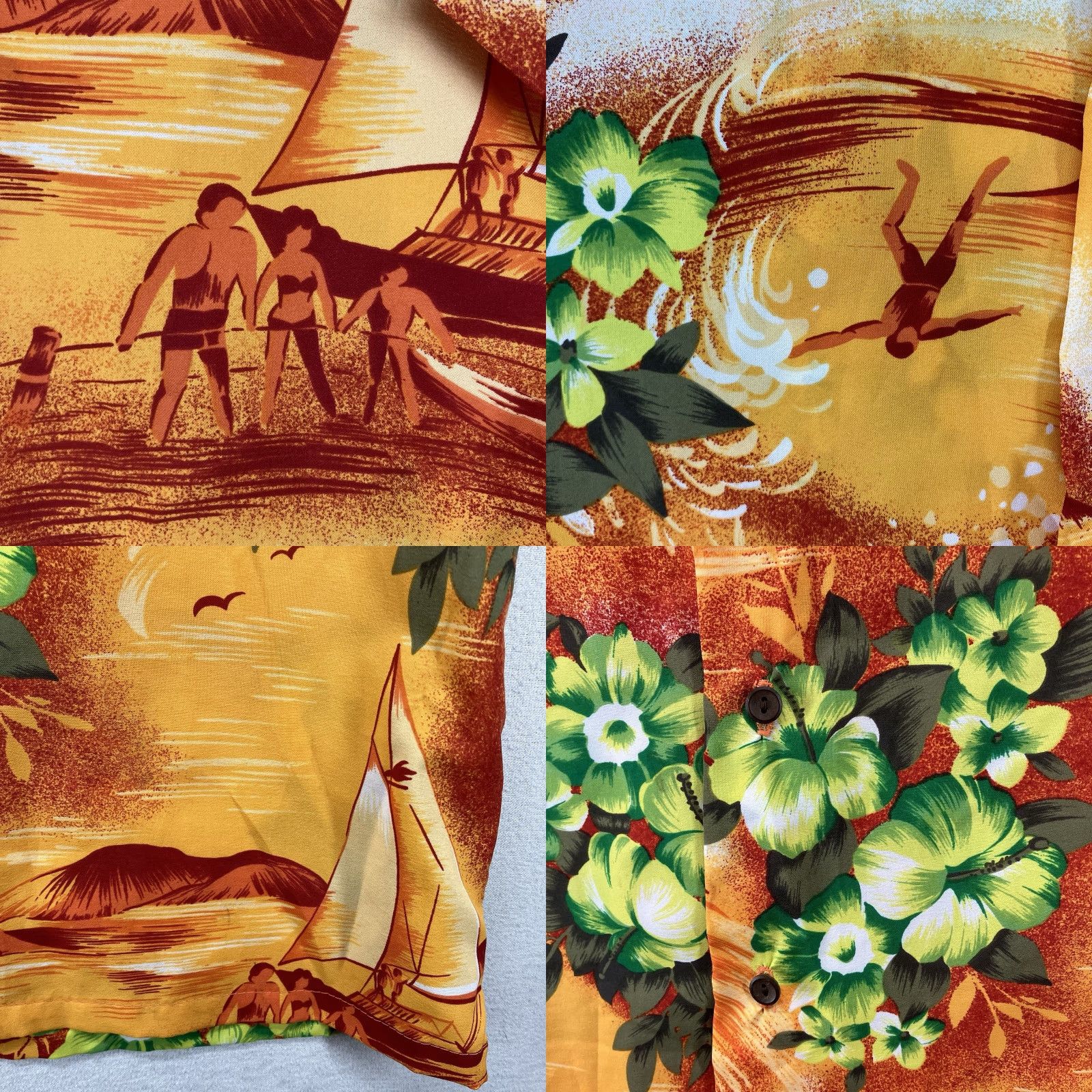 Vintage VINTAGE Maler Hawaiian Shirt Button-Up Men's Short Sleeve 43 in Chest Orange Green Hibiscus Floral Beach Retro Size US M / EU 48-50 / 2 - 8 Thumbnail