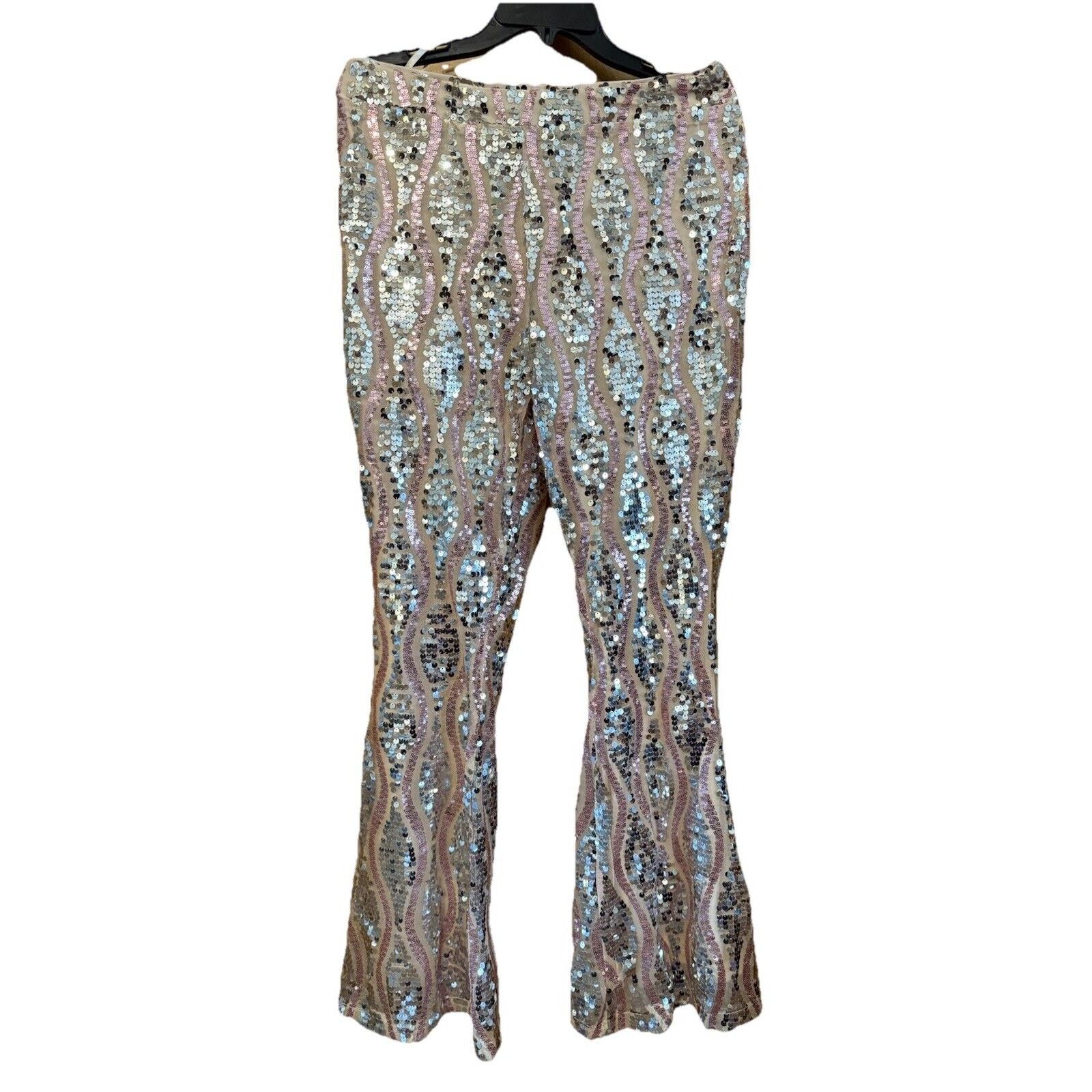 Boohoo NWT boohoo Petite Sequin Two Tone Flare Trousers Champagne Size 36" / US 14 / IT 50 - 1 Thumbnail