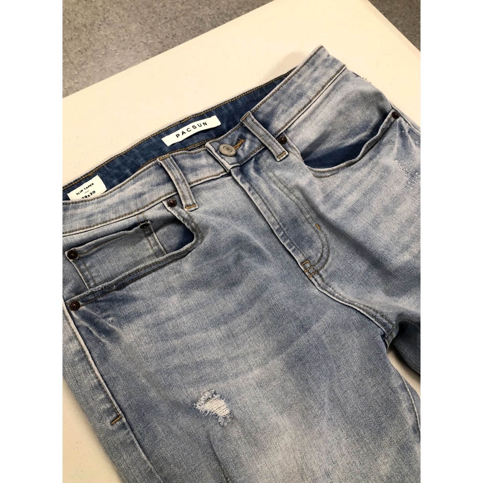 Pacsun PacSun Men’s Slim Taper Jeans Size 30 X27 Distressed Denim Wash PacSun Jeans Slim Tapered Jean Blue 5-Pocket Mens Regular Waist Rise Mid 10-12 in Size US 31 - 3 Thumbnail