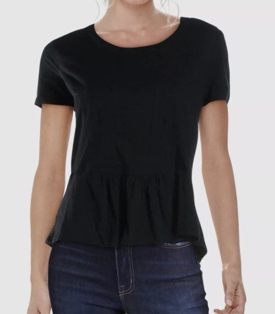 Joe's Joe's Collection Peggy Peplum Ruffled Hem Top Black ( XS ) Size XS / US 0-2 / IT 36-38 - 1 Thumbnail