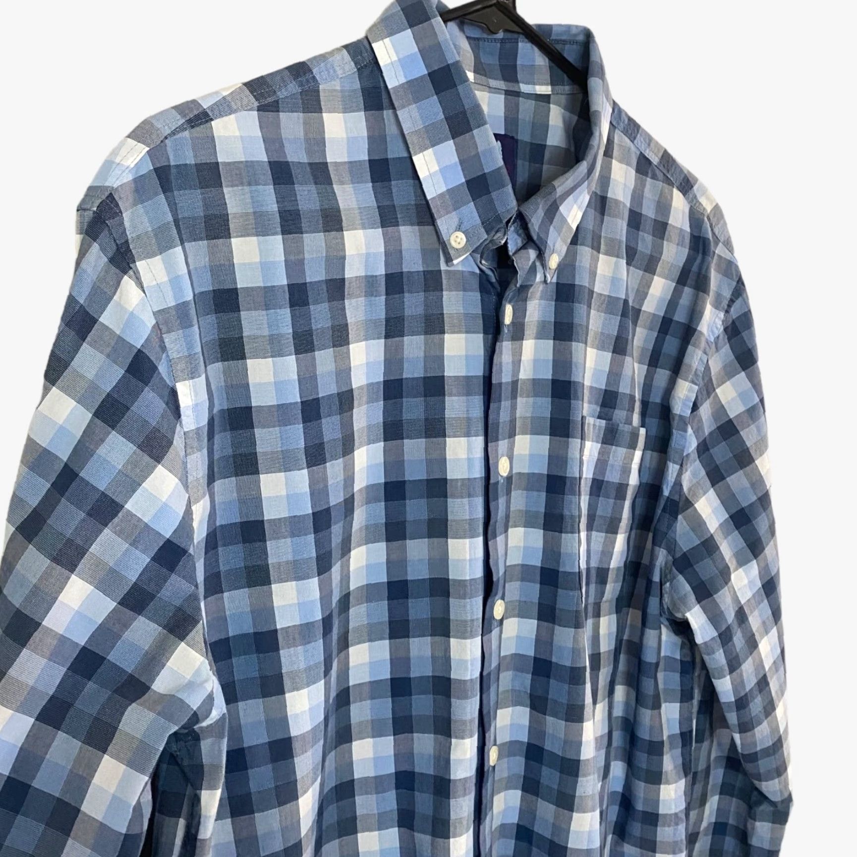 johnnie-O Johnnie-O Hangin' Out Button-Down Shirt Mens Large Blue Check Cotton Long Sleeve Size US L / EU 52-54 / 3 - 4 Thumbnail