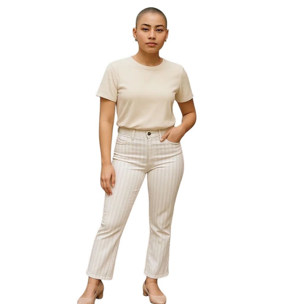 Frame FRAME Striped Le Bardot Crop Flare Raw Edge Denim Pant-sz 33 Size 33" - 15 Thumbnail