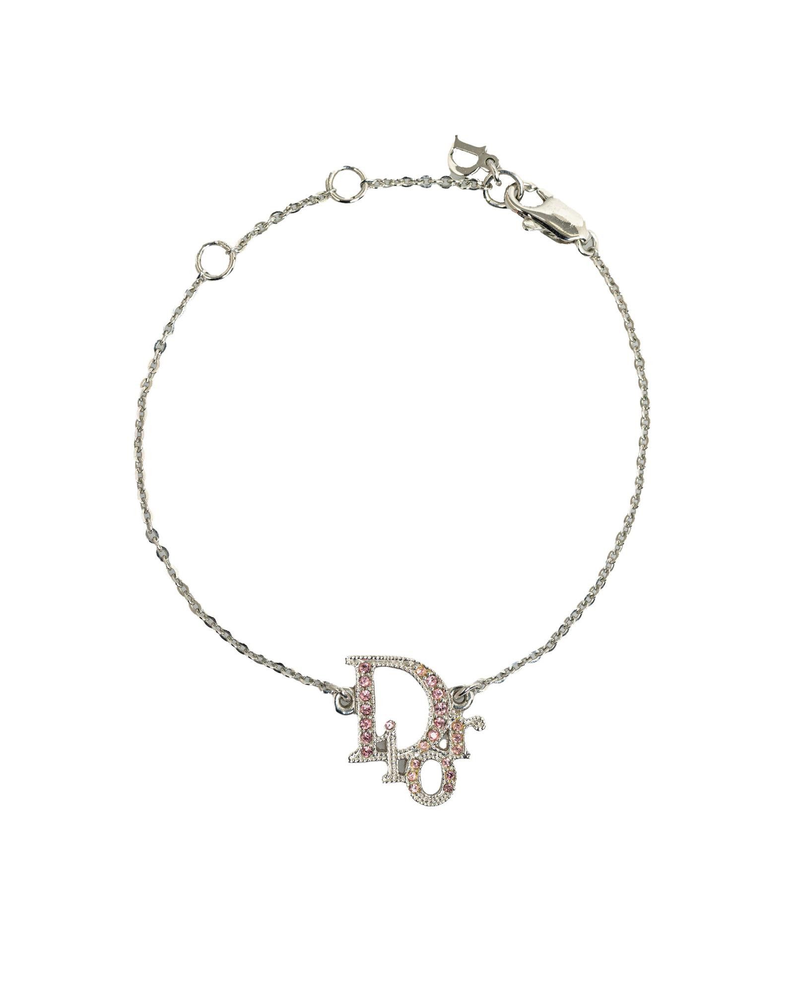 image of Dior Silver-Tone Logo Charm Bracelet With Rhinestones, Women's