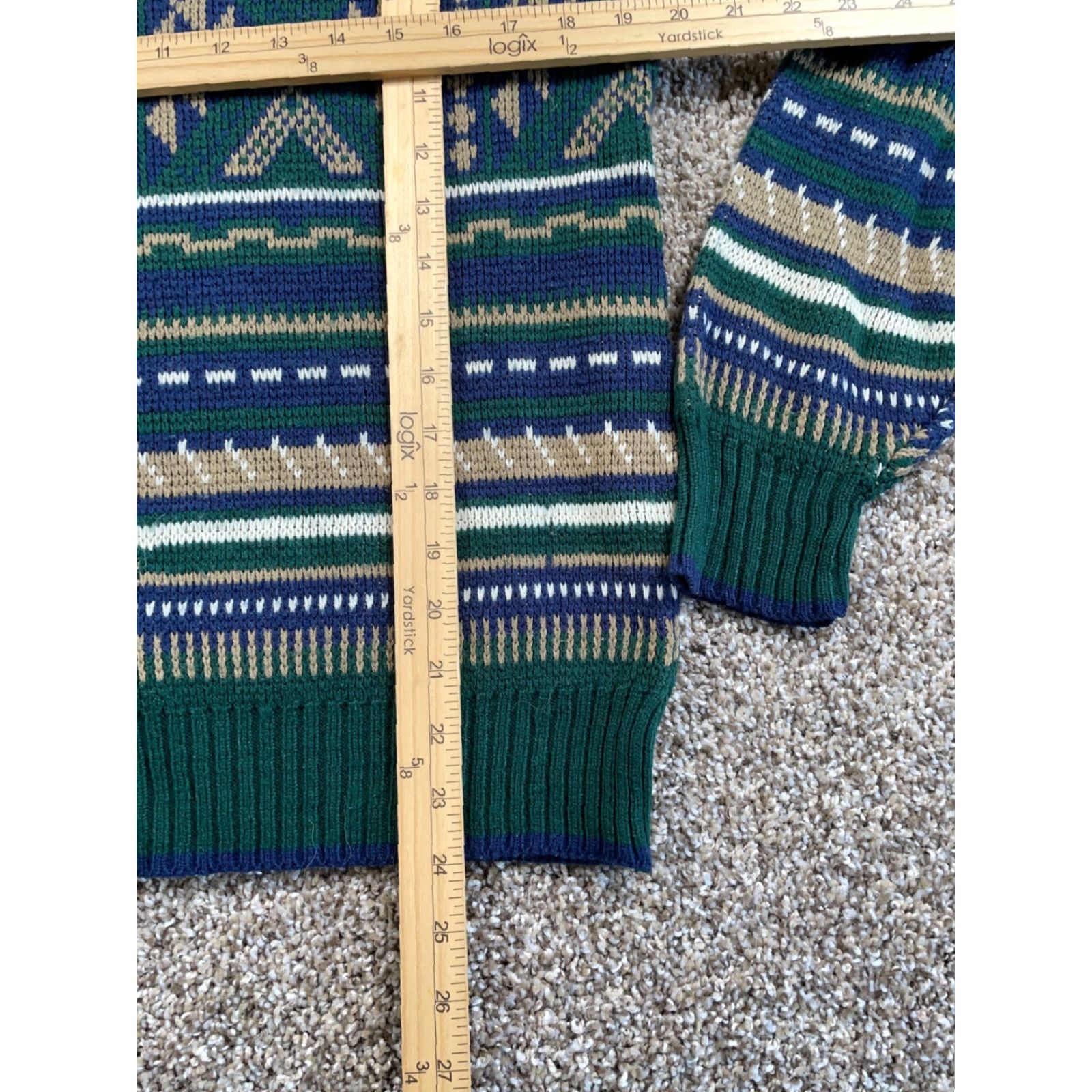 Sears VTG Sears Geometric Pattern Sweater Adult Medium Green Aztec Tribal 80s Pullover Knit Mens Size US M / EU 48-50 / 2 - 7 Thumbnail