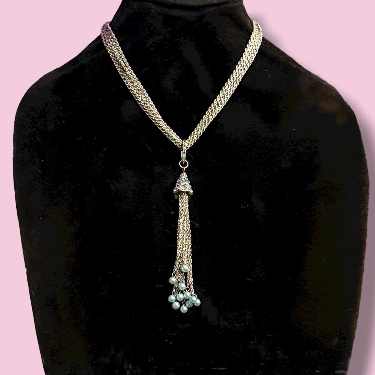 Other Silver multi strand rhinestone chain tassel pendant necklace Size ONE SIZE - 1 Thumbnail