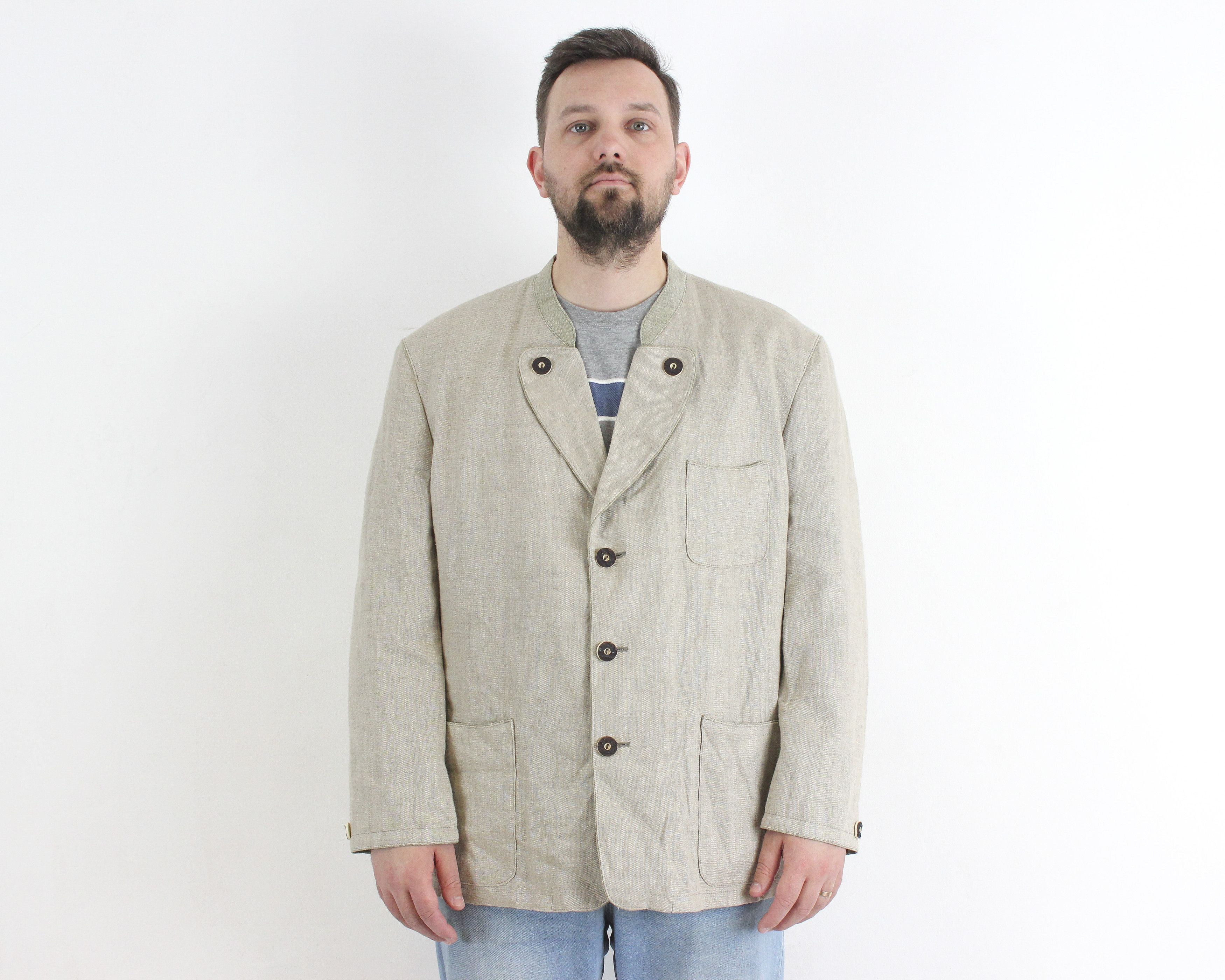 Vintage TOFANA US 44S Linen Ethnic Blazer Coat Tracht Jacket Jager L Size 44S - 1 Thumbnail
