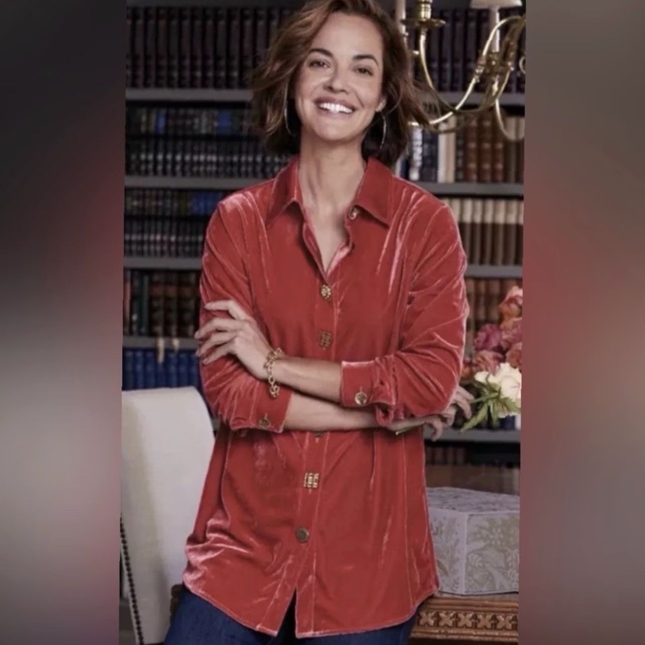 Soft Surroundings **Soft Surroundings Filigree Velvet Boyfriend Red Button Front Shirt 1X** User: Soft Surroundings Filigree Velvet Boyfriend Red Button Front Shirt 1X Size XL / US 12-14 / IT 48-50 - 4 Thumbnail