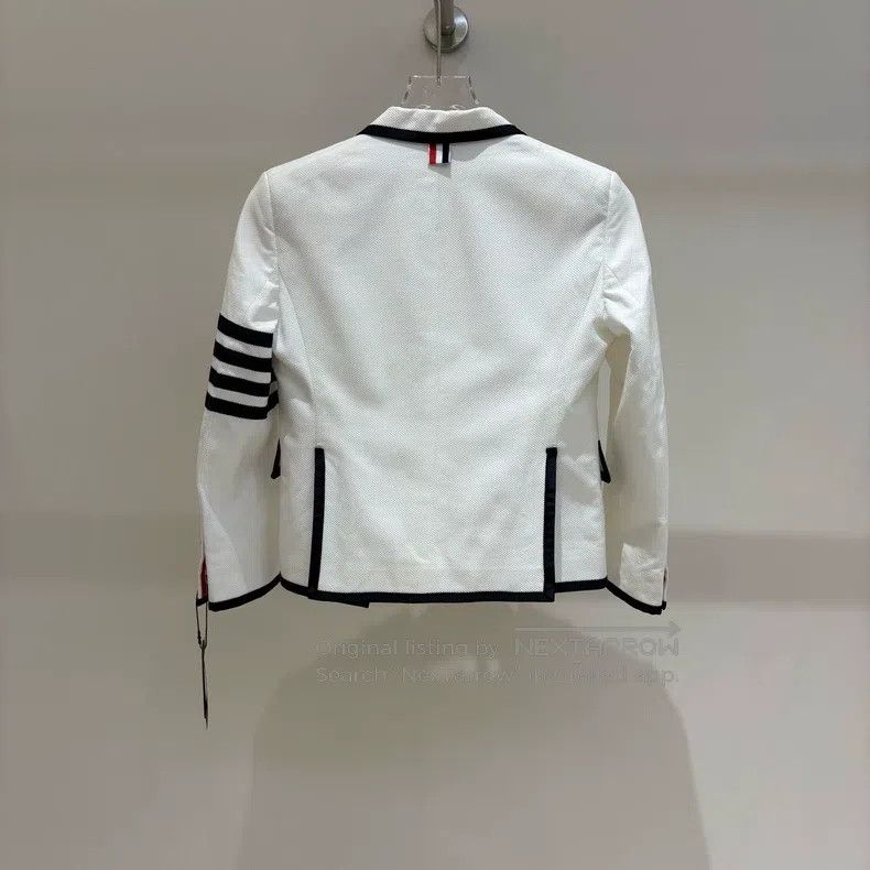Thom Browne Thom Browne White Four Stripe Jacket - Gold Button Design Size XS / US 0-2 / IT 36-38 - 2 Thumbnail