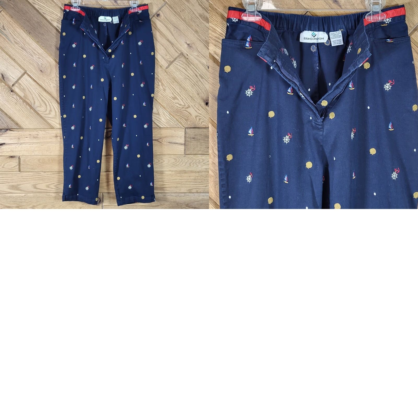 Nautica Erin London Pants Womens L Nautical Embroidered Size Navy Sailboat Shells Size 36" / US 14 / IT 50 - 8 Thumbnail