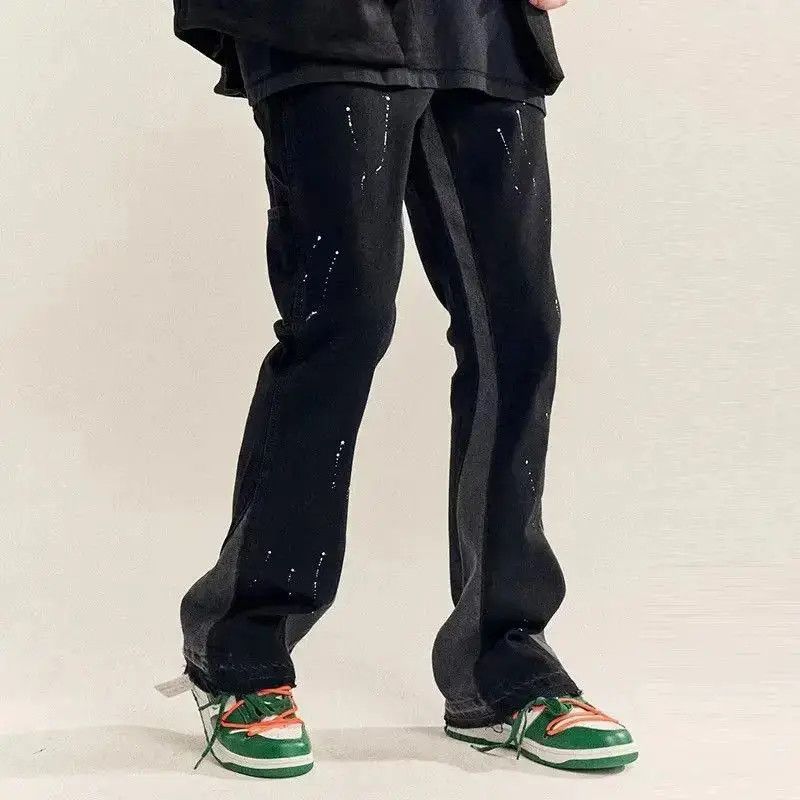 Japanese Brand Splattered Paint Flare Black Denim Jeans Size US 30 / EU 46 - 2 Thumbnail