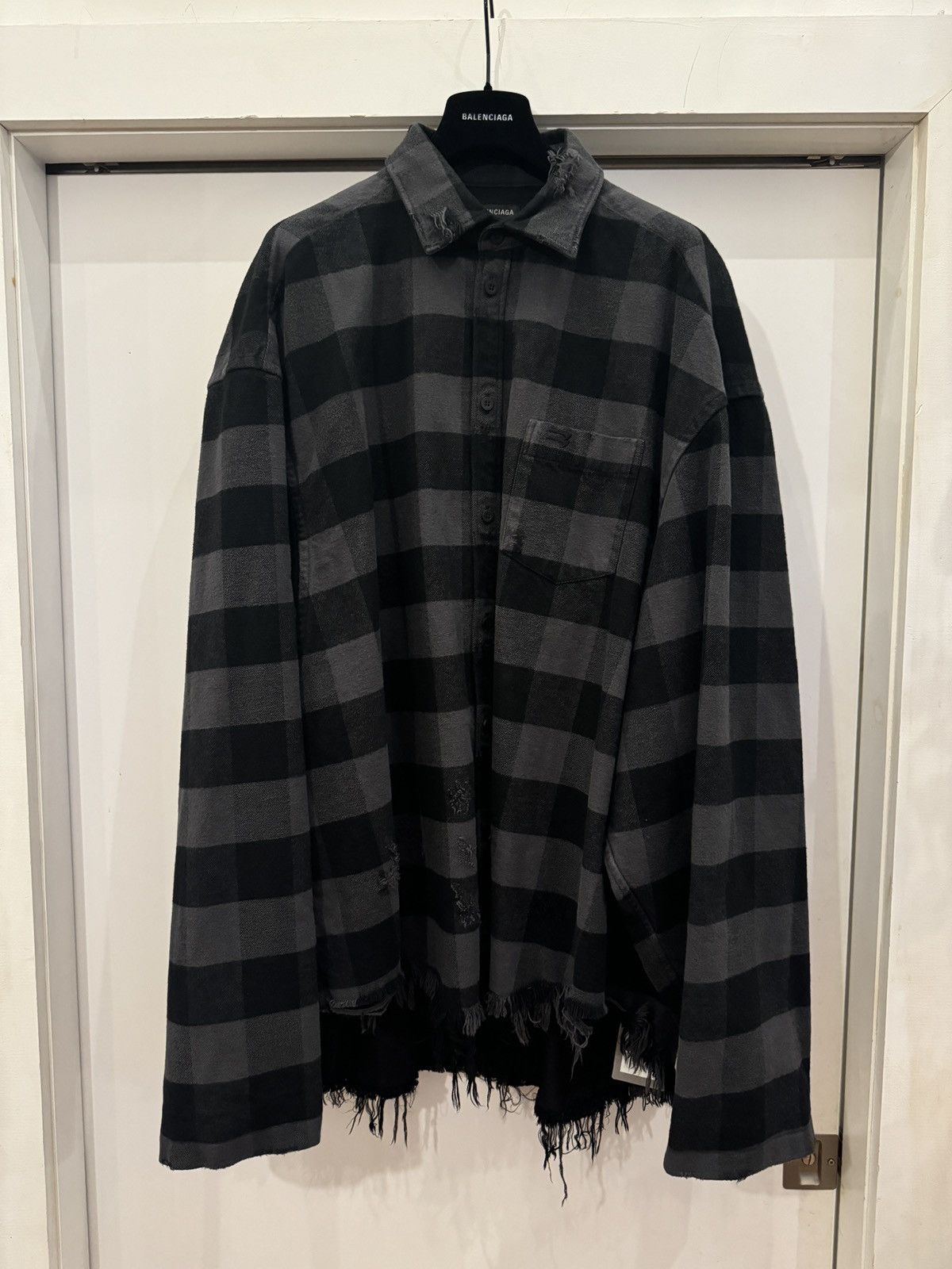 Balenciaga W22 Distressed Fringe Flannel