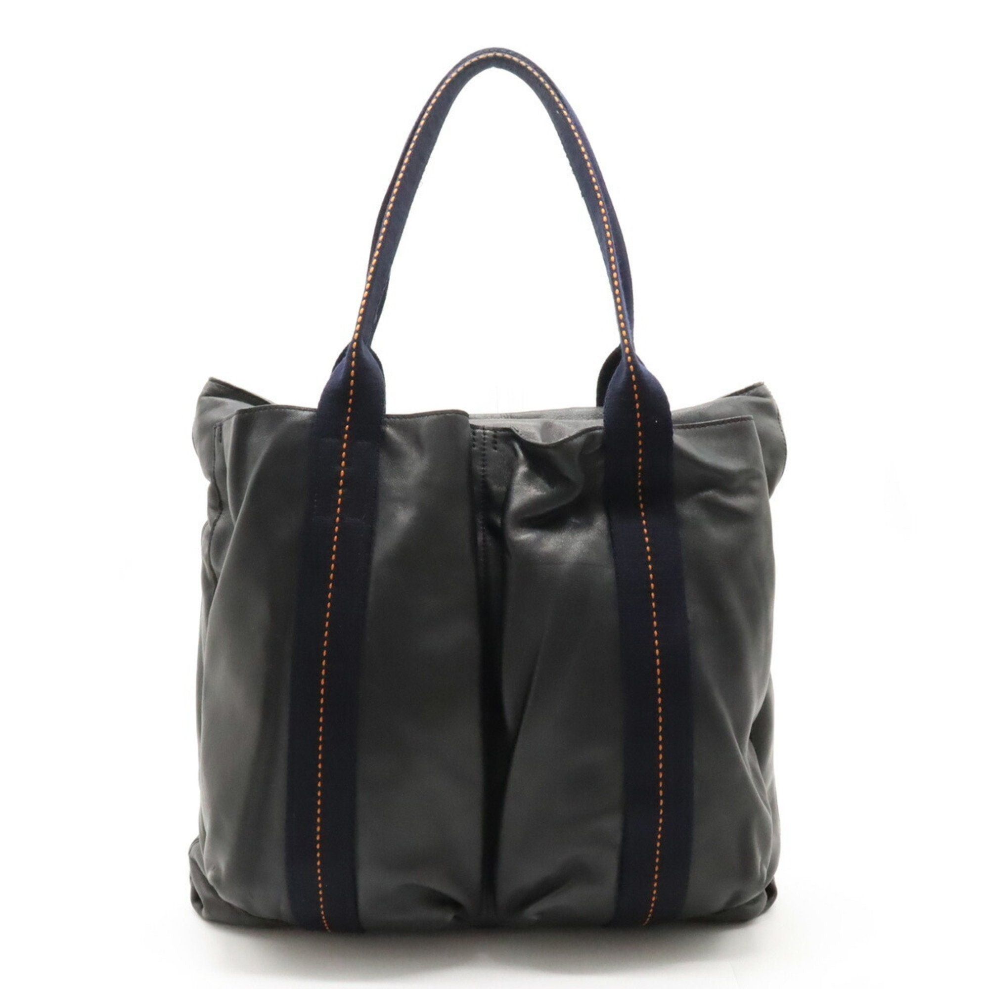 image of Hermes Caravan Vertical Mm Tote Bag Veauderma Leather Black Orange, Women's