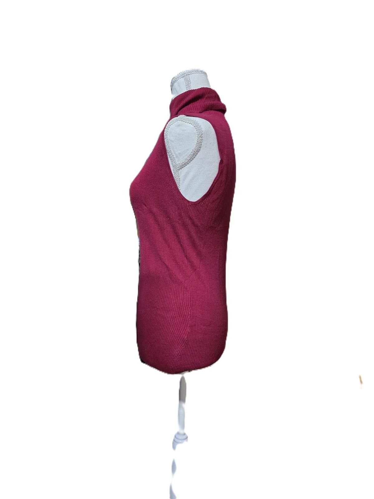 Apt. 9 Apt. 9 Burgundy Ribbed Sleeveless Turtleneck Sweater Size M / US 6-8 / IT 42-44 - 2 Thumbnail