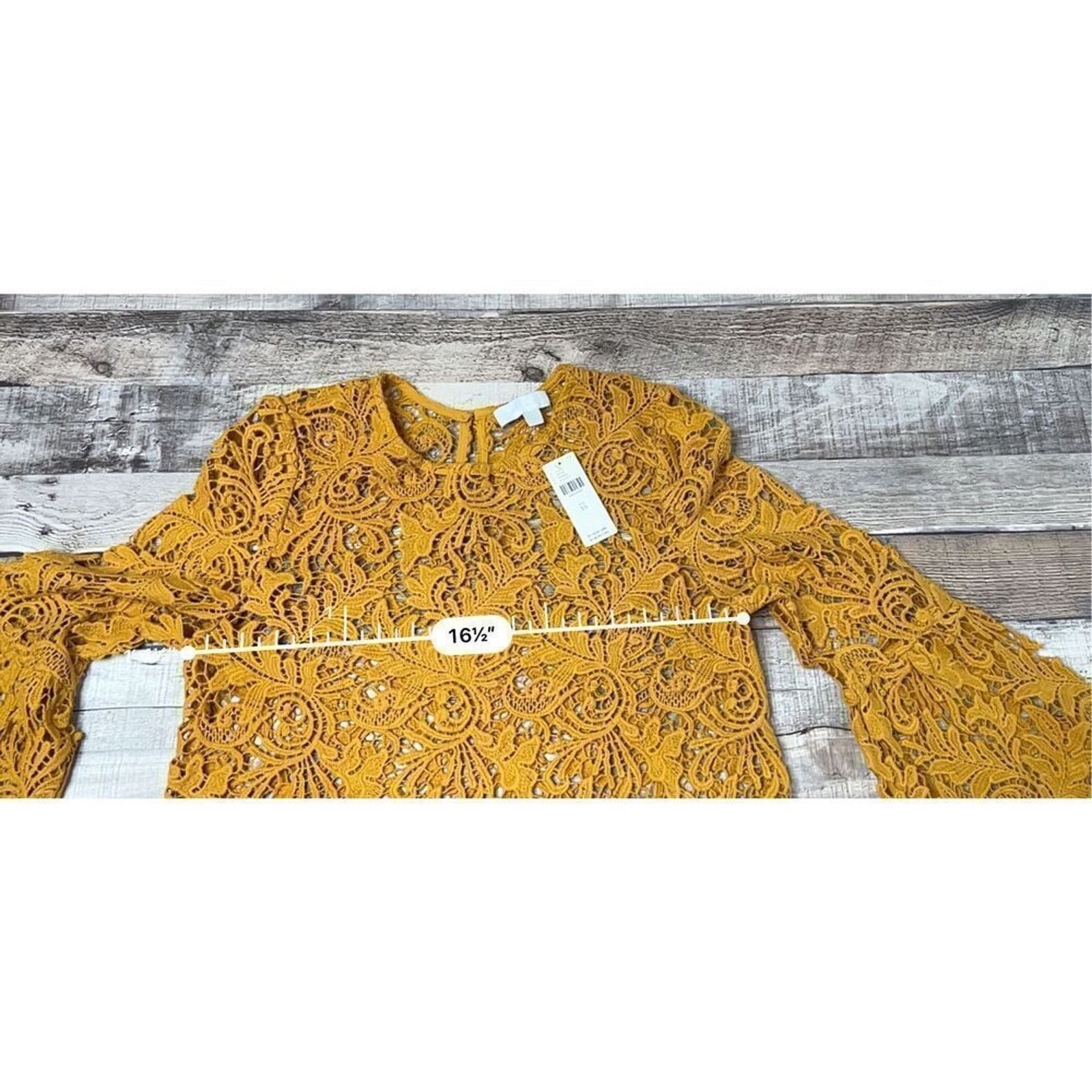 Anthropologie Eri + Ali Anthropologie Yellow Crocheted Lace Blouse XS NWT Size XS / US 0-2 / IT 36-38 - 6 Thumbnail