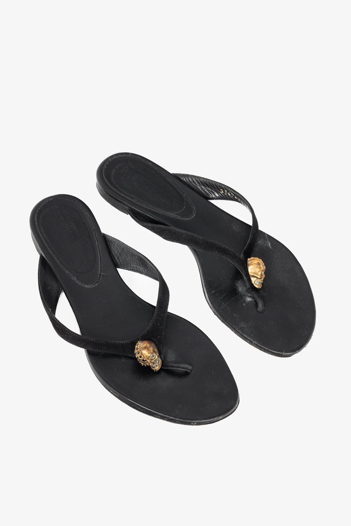 Alexander McQueen Alexander McQueen Black Suede Skull-Strap Thong Sandals Size US 8.5 / IT 38.5 - 1 Thumbnail