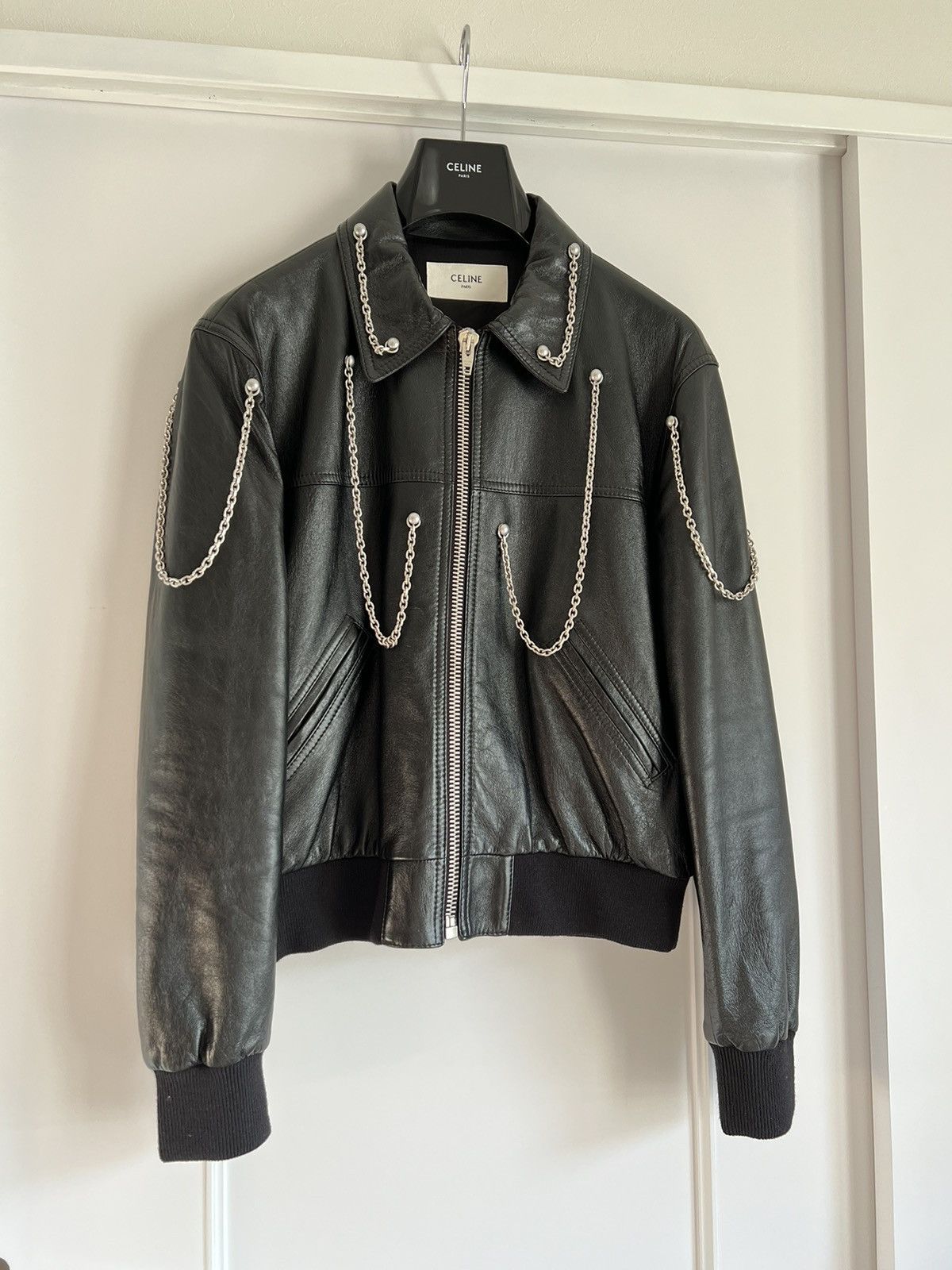 image of Celine Oversized Leather Blouson in Black, Men's (Size Medium)