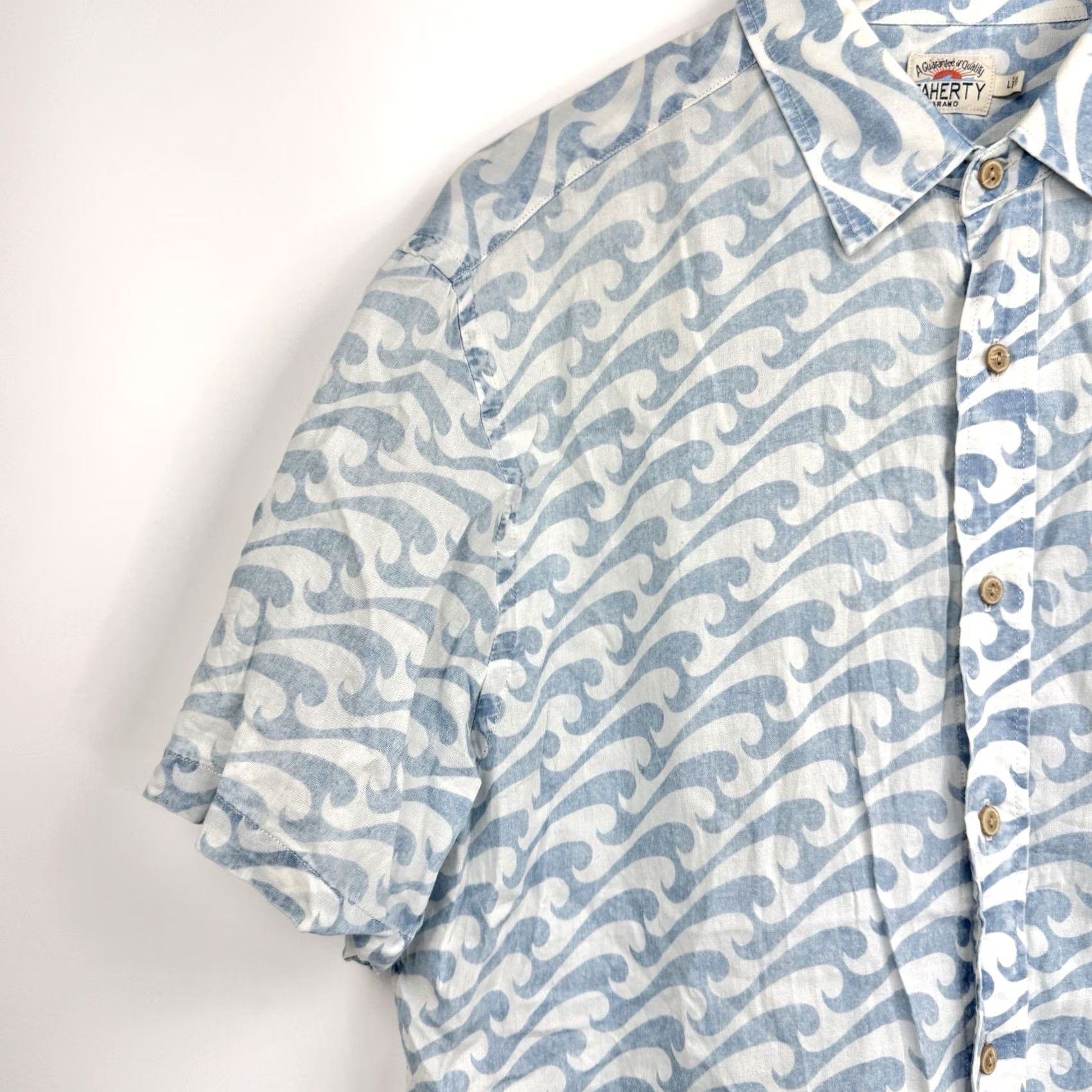 Faherty Faherty Mens Large Button Down Short Sleeve Shirt Indigo Dyed Tidal Waves Cotton Floral Pattern Indigo/Blue Vintage: No Size US L / EU 52-54 / 3 - 3 Thumbnail