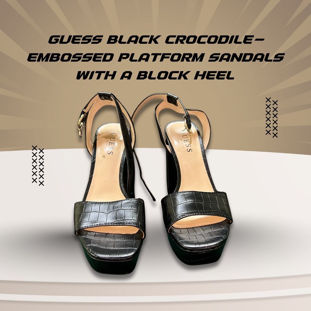 Guess Guess Black Crocodile-Embossed Platform Sandals With Block H Size US 6 / IT 36 - 1 Thumbnail