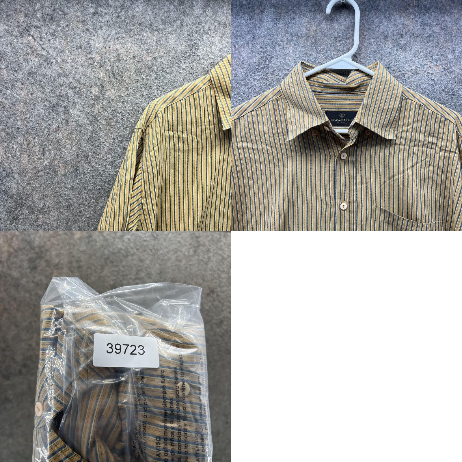 BUGATCHI Bugatchi Uomo Shirt Mens M Yellow Stripe Button Front Boho Oxford Blue Size US M / EU 48-50 / 2 - 8 Thumbnail