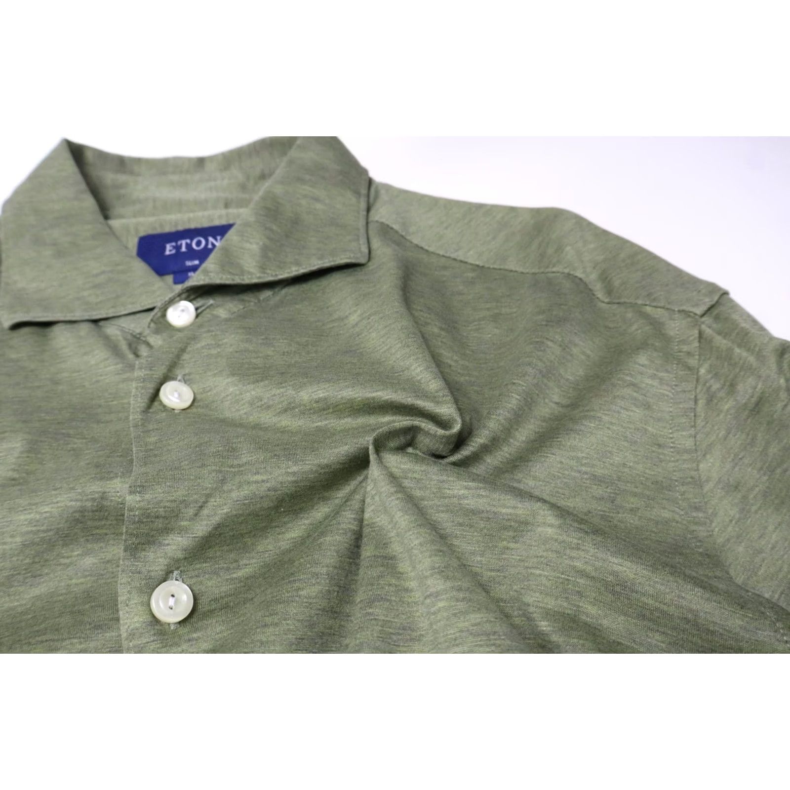 Eton Eton Shirt Mens XL Green Slim Jersey Men Cutaway Collar Stretch Button Size US XL / EU 56 / 4 - 6 Thumbnail
