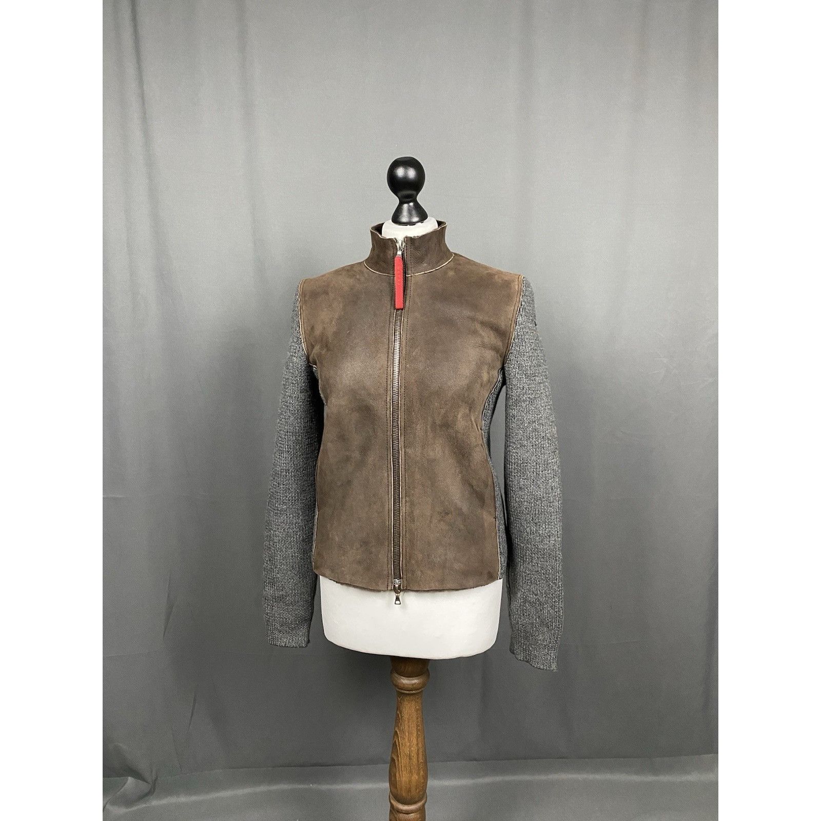 Prada Prada Women's Brown Gray Leather Calfskin Shearlig Wool Hybr Size S / US 4 / IT 40 - 2 Thumbnail