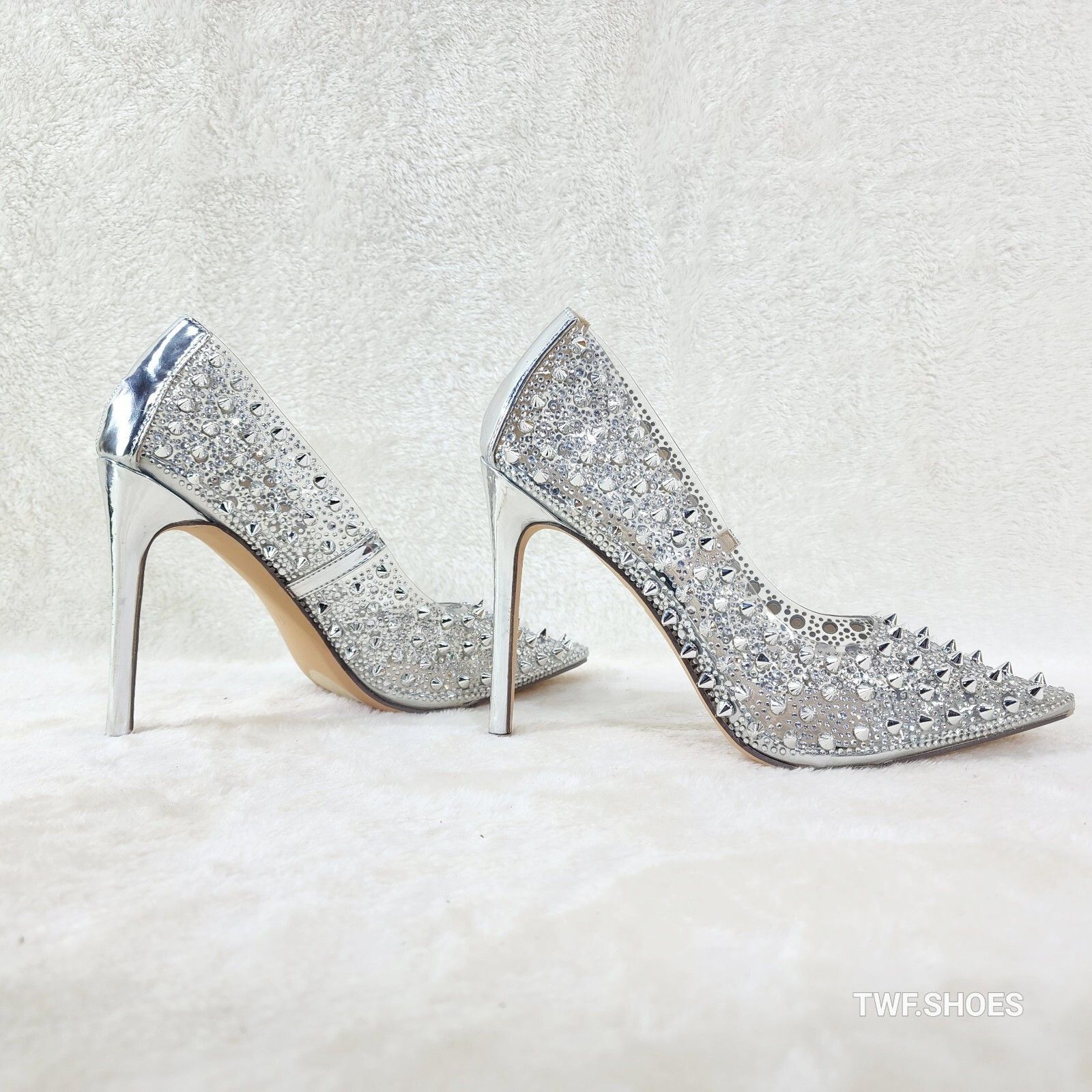 Other Spicy Stiletto PVC Clear Pumps Silver Studs & Rhinestone Pum Size US 8 / IT 38 - 1 Thumbnail