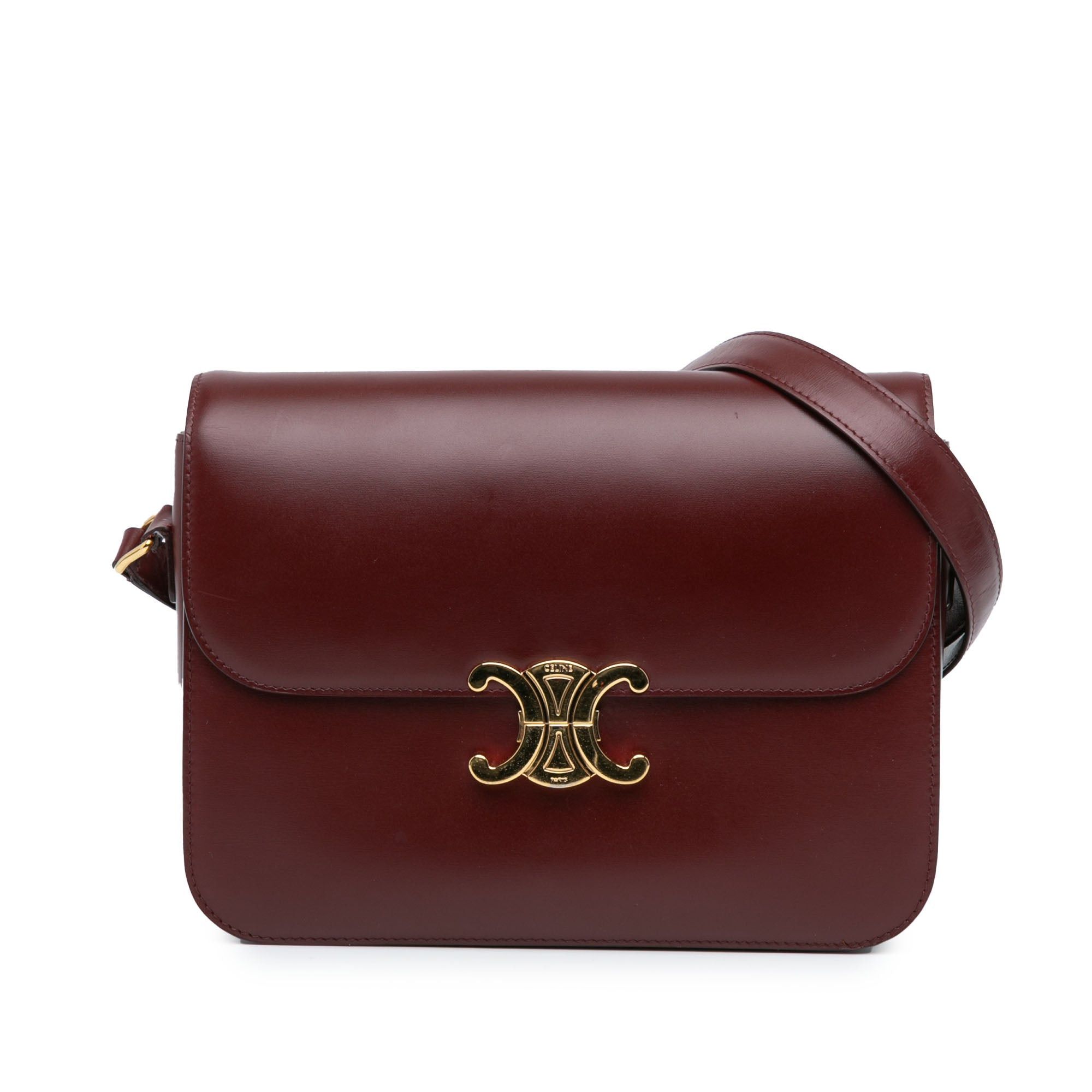 Celine Celine Large Shiny Calfskin Triomphe Crossbody Red Size ONE SIZE - 1 Thumbnail