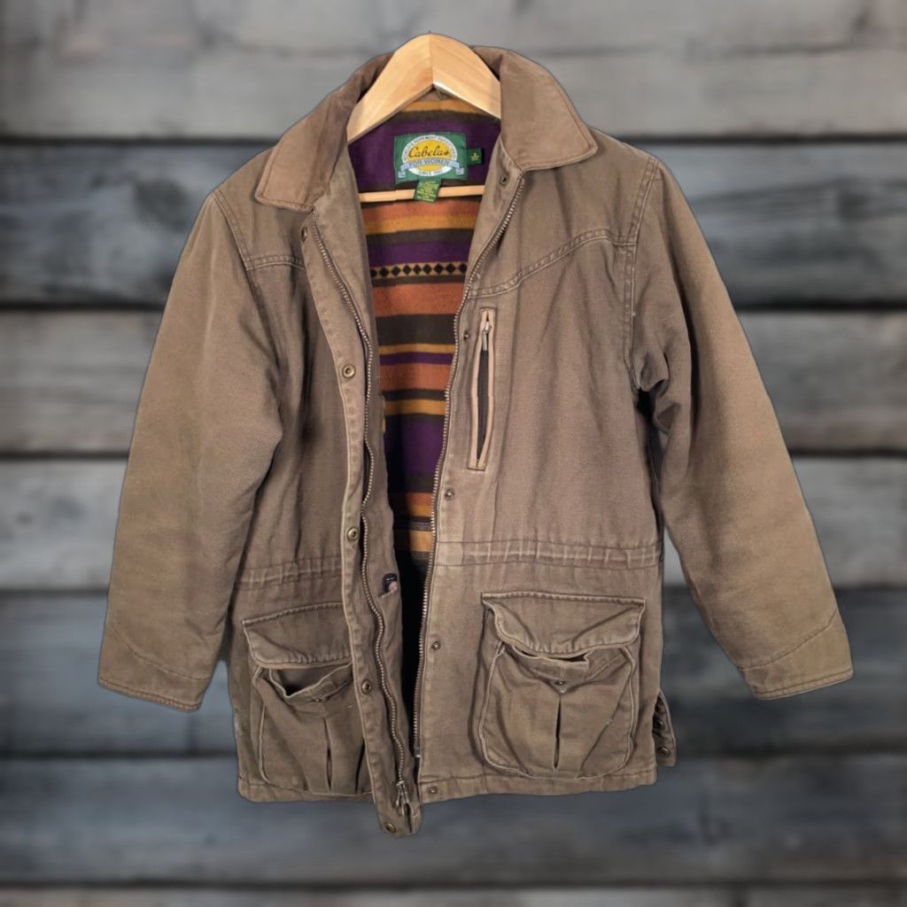 Vintage Cabela's Fleece Lined Canvas Chore Jacket Women's Medium Brown Blanket Stripe Size M / US 6-8 / IT 42-44 - 1 Thumbnail