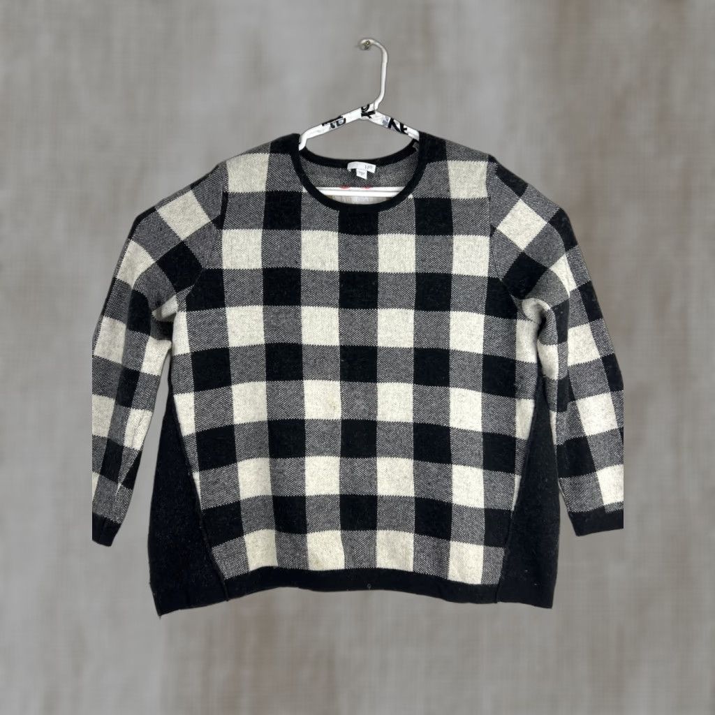 J. Jill J Jill Womens Medium Black White Plaid Pullover Sweater Casual Cotton Wool Nylon Knit M Black Women's Sweater 90s? Size M / US 6-8 / IT 42-44 - 1 Thumbnail