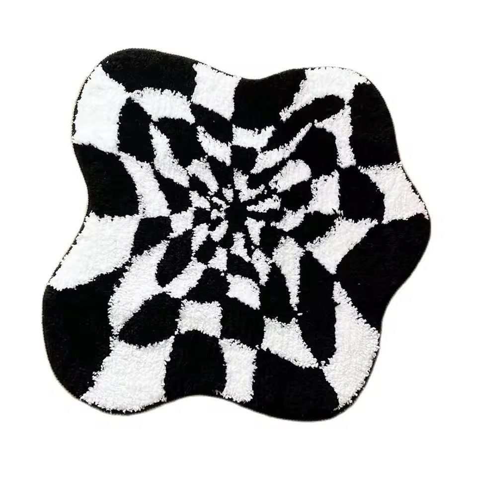 Other Handmade Checkered Black & White 3D Abstract Rug Carpet Size ONE SIZE - 7 Thumbnail