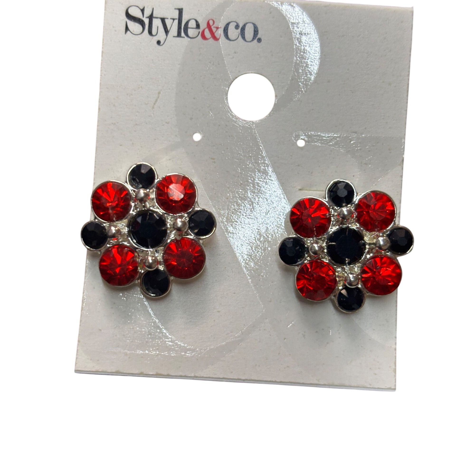 Other Style & Co. Red & Black Crystal Flower Stud Earrings Size ONE SIZE - 2 Thumbnail