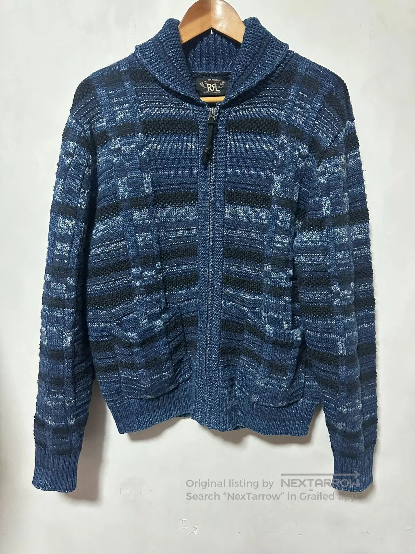 RRL Ralph Lauren RRL Indigo Dyed Shawl Collar Zip Cardigan. Size US M / EU 48-50 / 2 - 1 Thumbnail