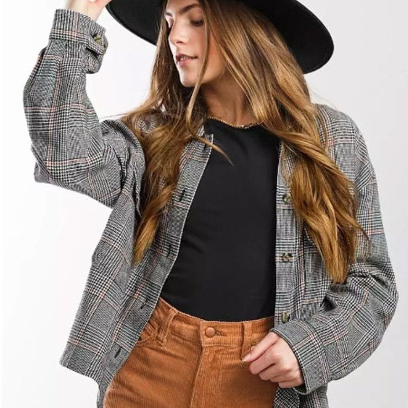 Brixton Brixton Womens Bowery Cropped Flannel Shacket Houndstooth XL Size XL / US 12-14 / IT 48-50 - 1 Thumbnail